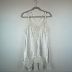 Linea Donatella White Satin Lace Slip Dress Lingerie Size Medium